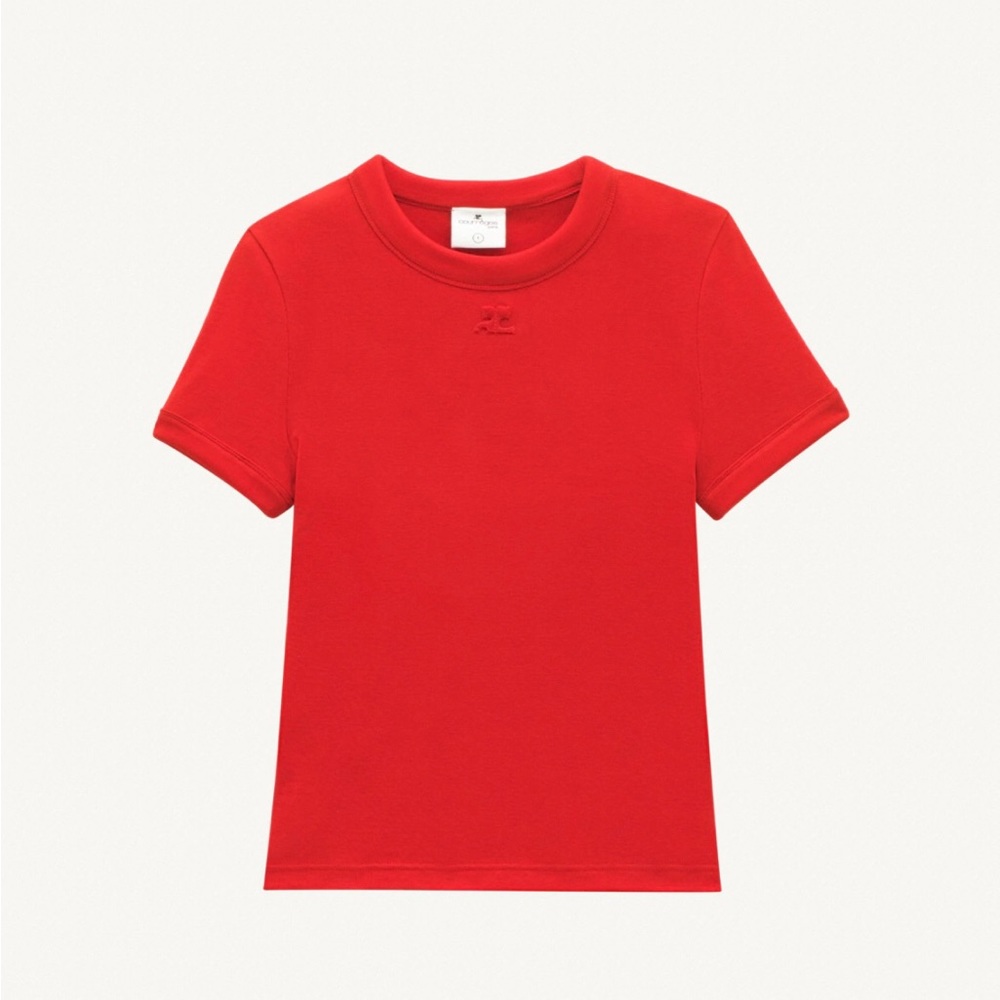 COURRÈGES Cotton Rib Embroidered Logo Tee
